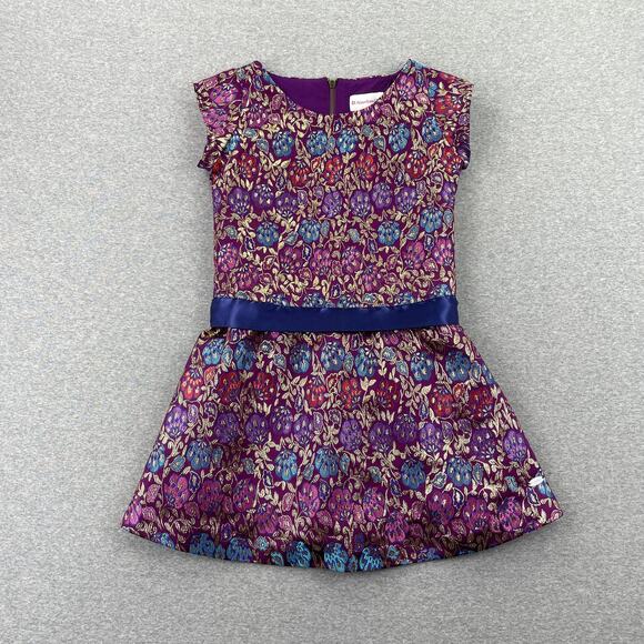 American Girl Other - American Girl Purple Floral Metallic Holiday Party Dress Size 7 Blue Satin Sash